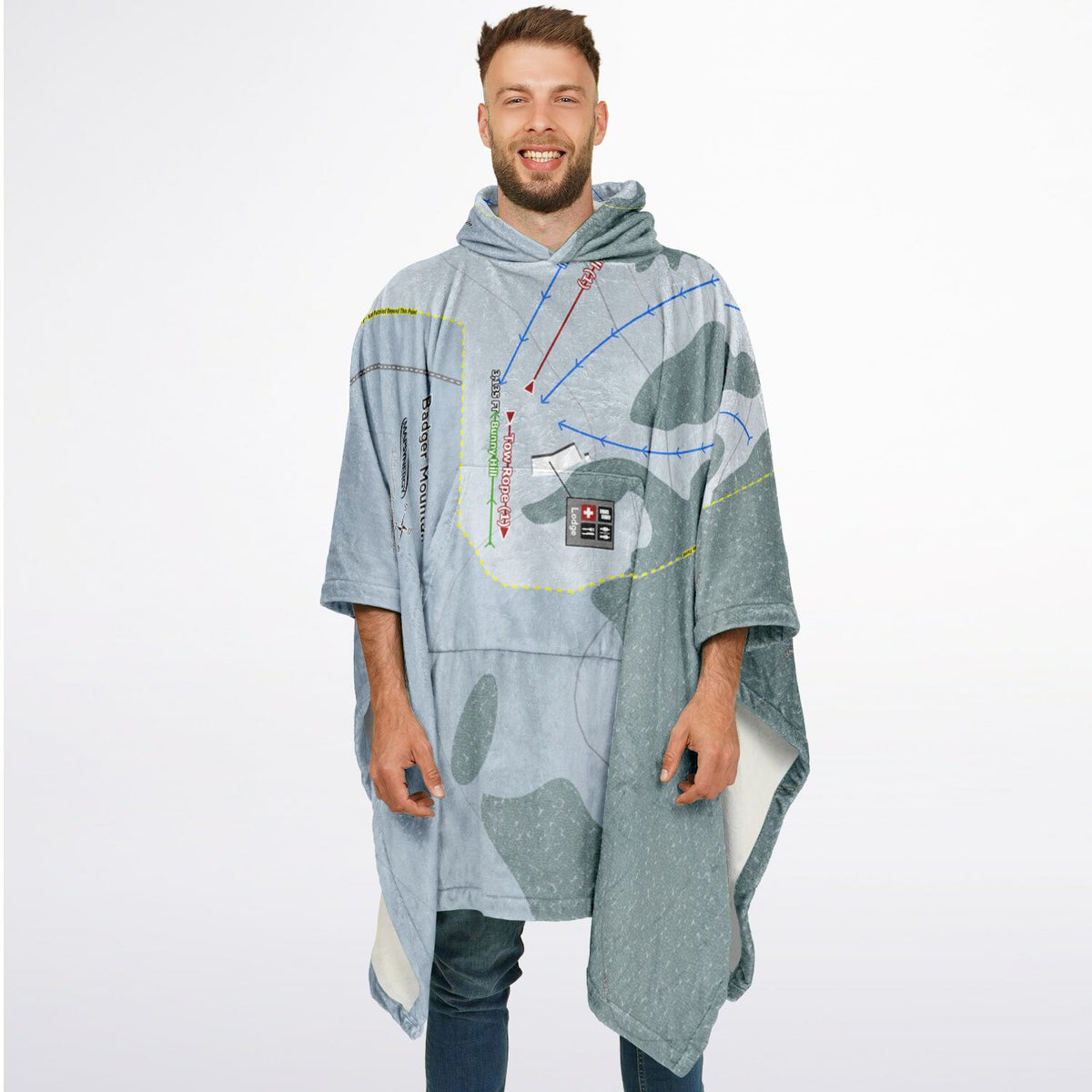 Badger Mountain, Washington Ski Resort Map Flannel Blanket Poncho