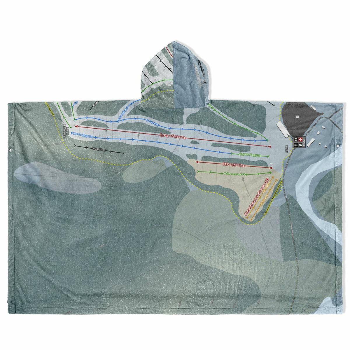 Mont Ti-Basse, Quebec Ski Resort Map Flannel Blanket Poncho