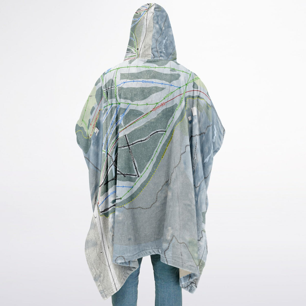 Pine Mountain, Michigan Ski Resort Map Flannel Blanket Poncho