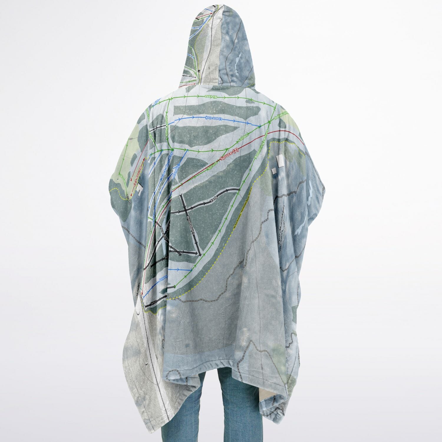 Pine Mountain, Michigan Ski Resort Map Flannel Blanket Poncho