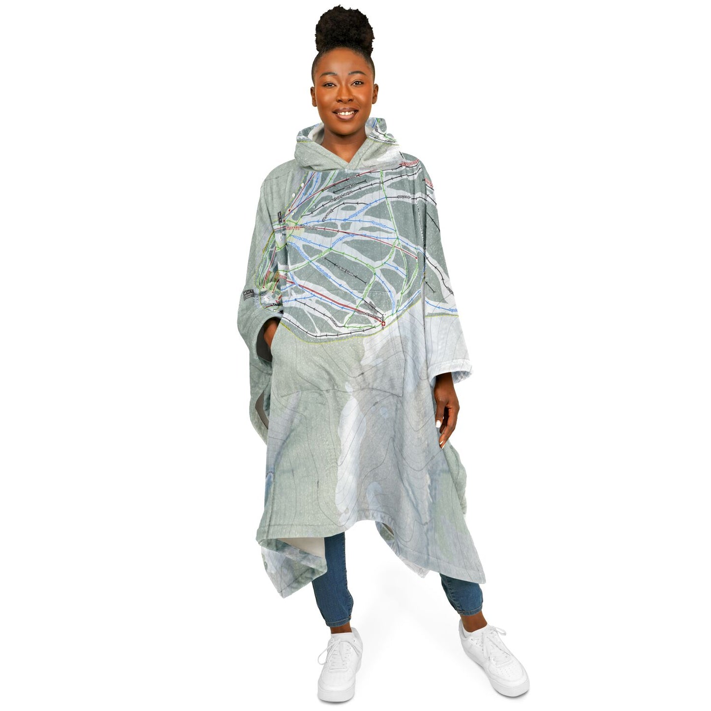 Ski Santa Fe, New Mexico Ski Resort Map Flannel Blanket Poncho