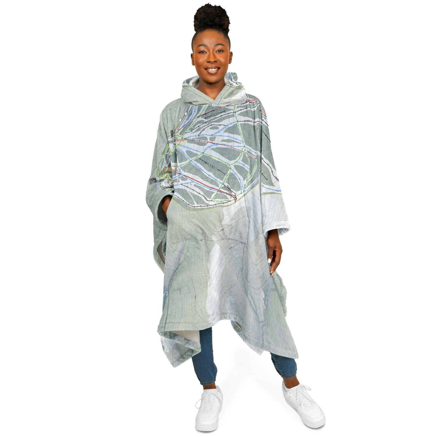 Ski Santa Fe, New Mexico Ski Resort Map Flannel Blanket Poncho