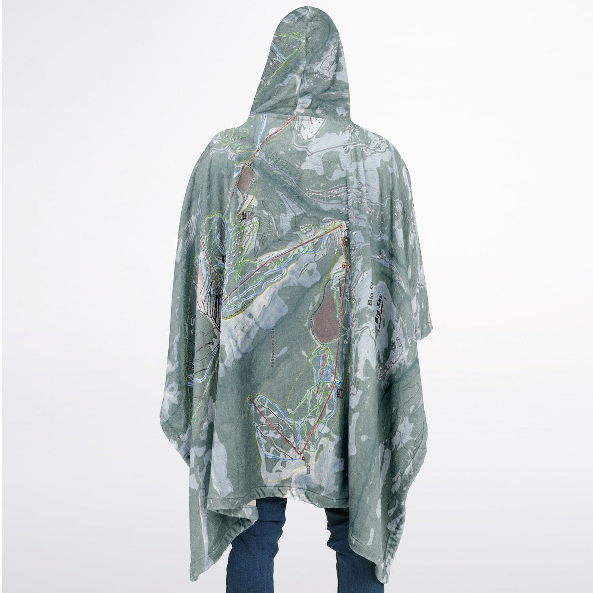 Big Sky, Montana Ski Resort Map Flannel Blanket Poncho