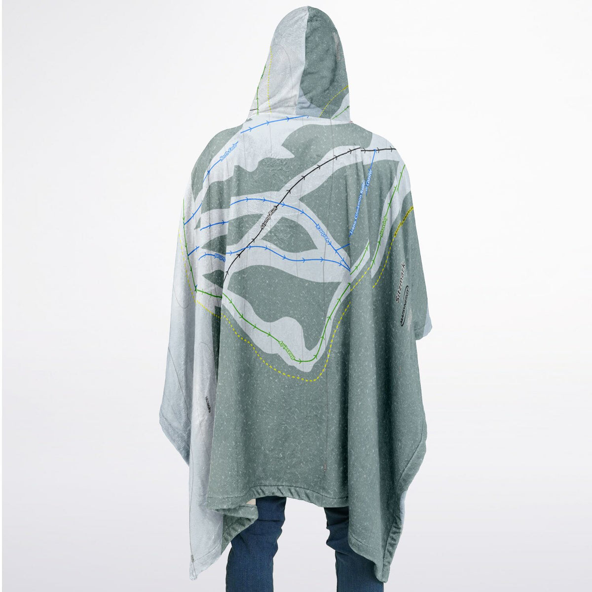 Sitzmark, Washington Ski Resort Map Flannel Blanket Poncho