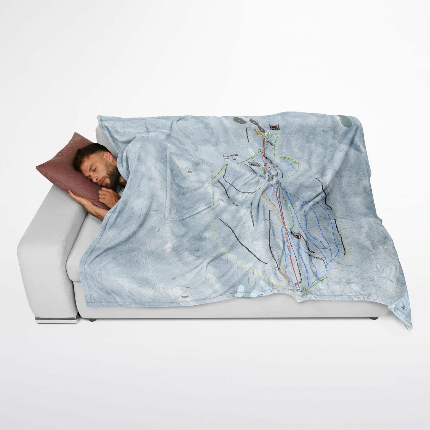 Turoa, New Zealand Ski Resort Map Flannel Blanket Poncho - Powderaddicts