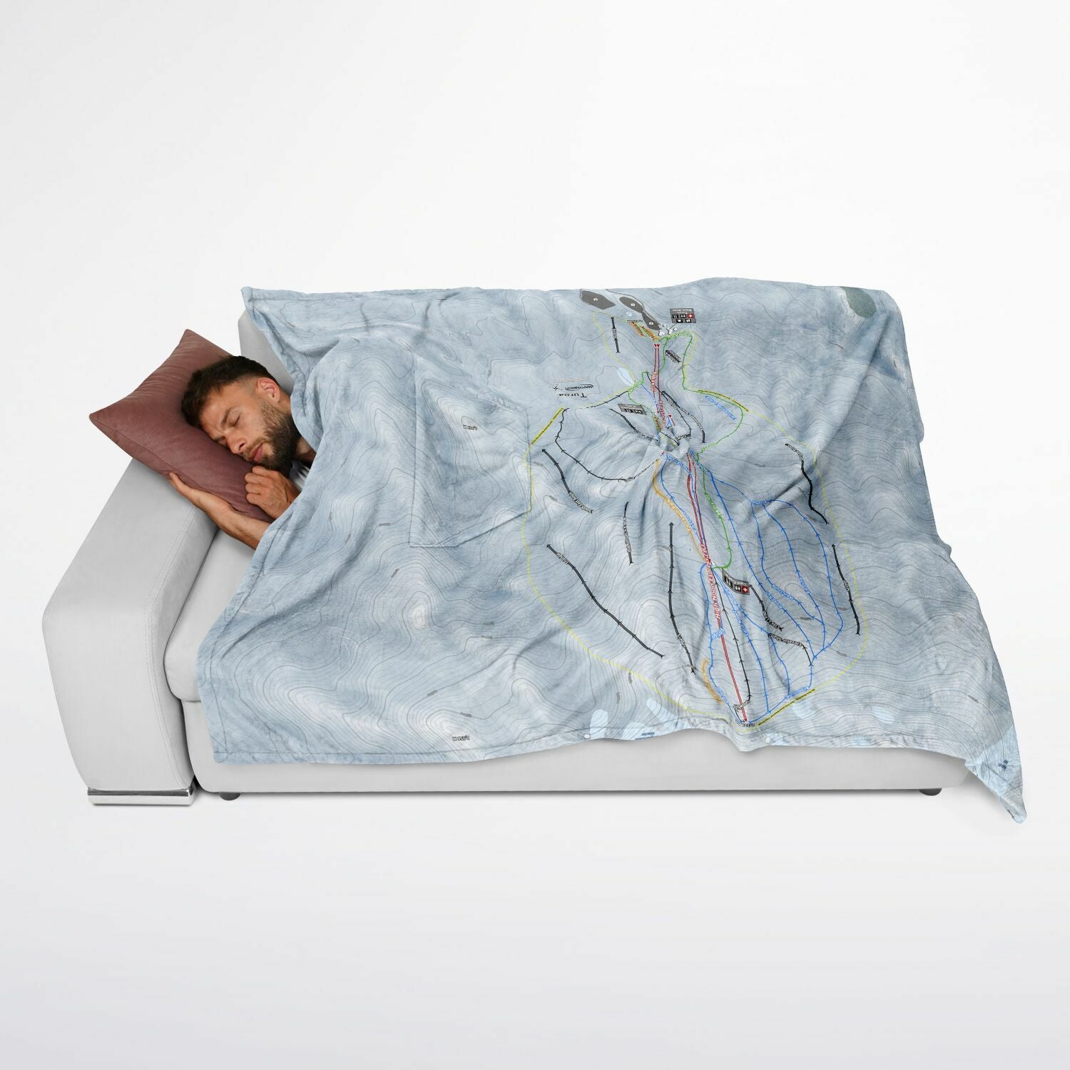 Turoa, New Zealand Ski Resort Map Flannel Blanket Poncho - Powderaddicts