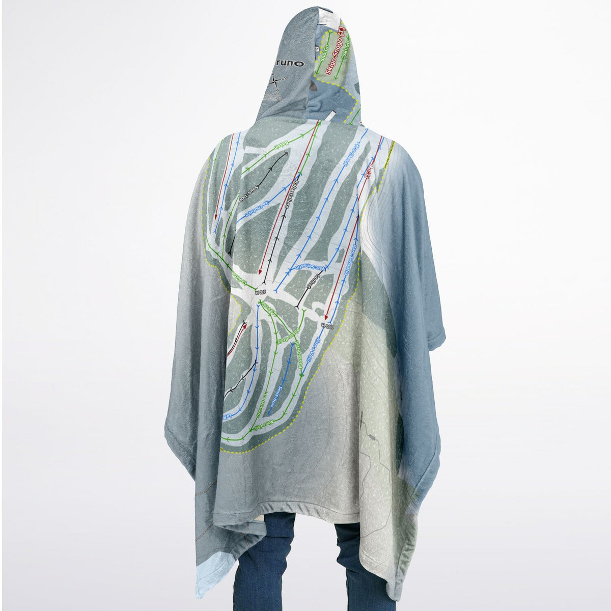 Ski Saint-Bruno, Quebec Ski Resort Map Flannel Blanket Poncho