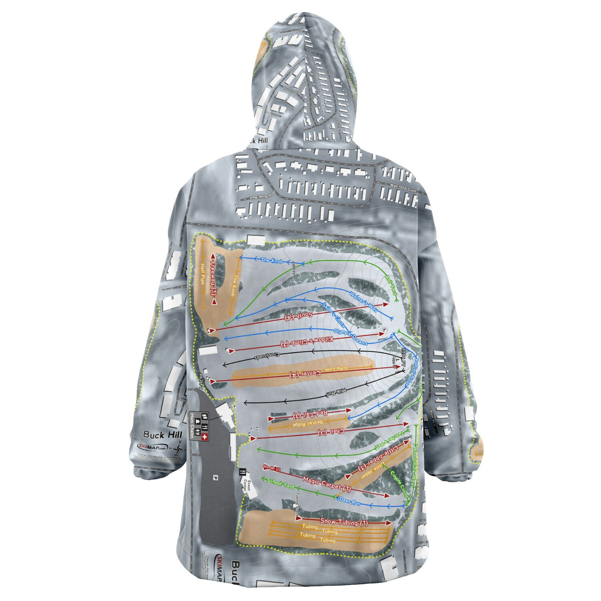 Buck Hill, Minnesota Ski Trail Map Snug Hoodie - Powderaddicts