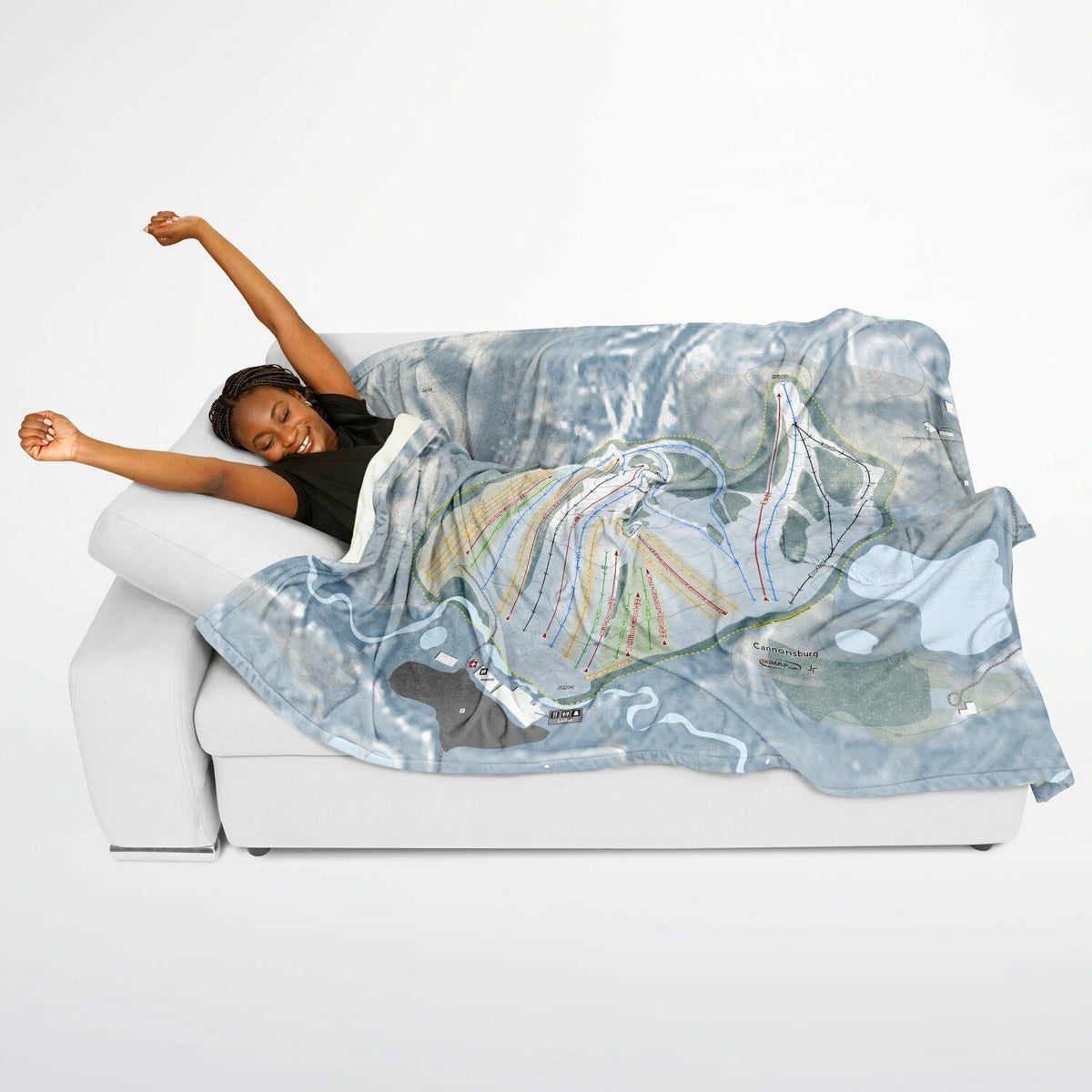 Cannonsburg, Michigan Ski Resort Map Flannel Blanket Poncho