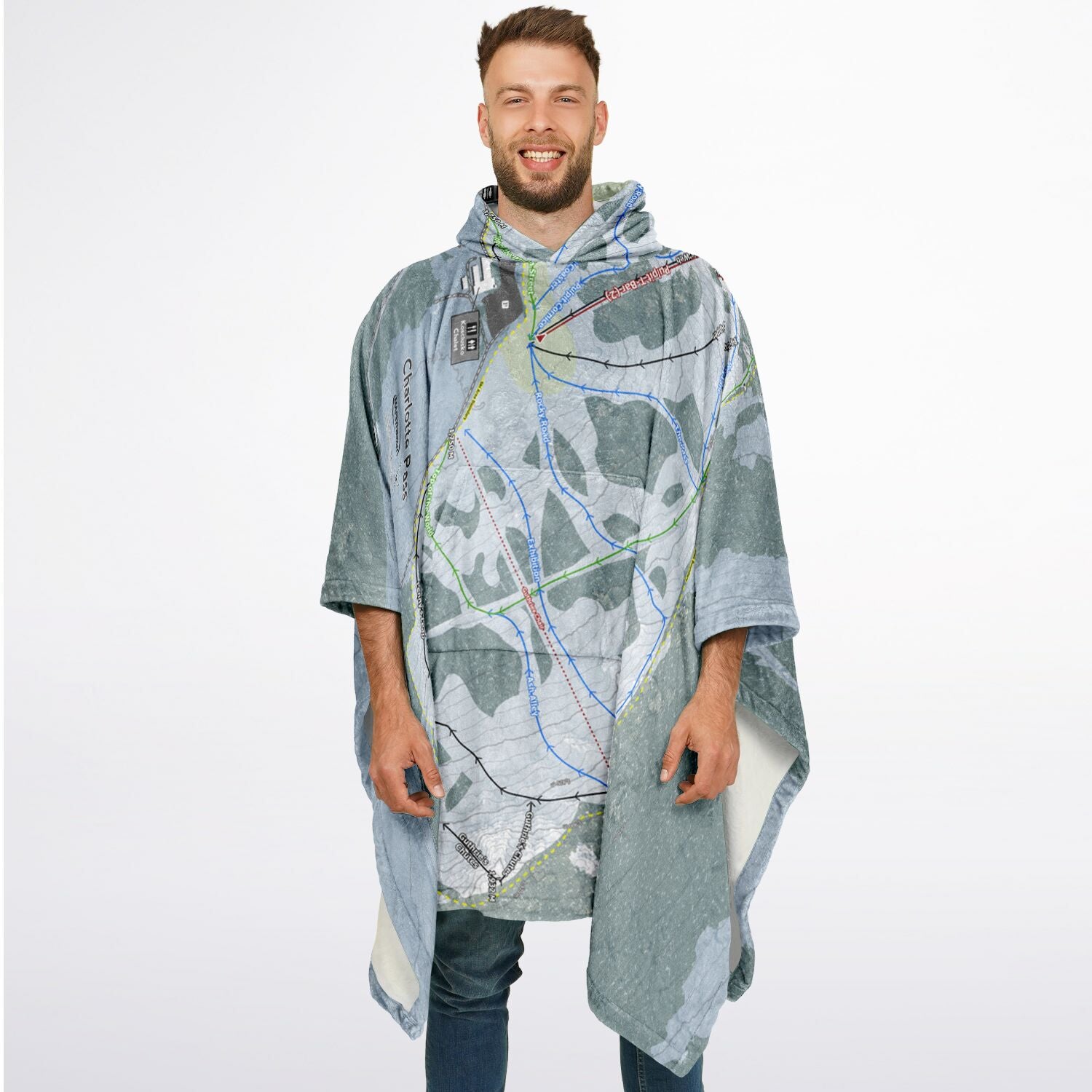 Charlotte Pass, Australia Ski Resort Map Flannel Blanket Poncho - Powderaddicts