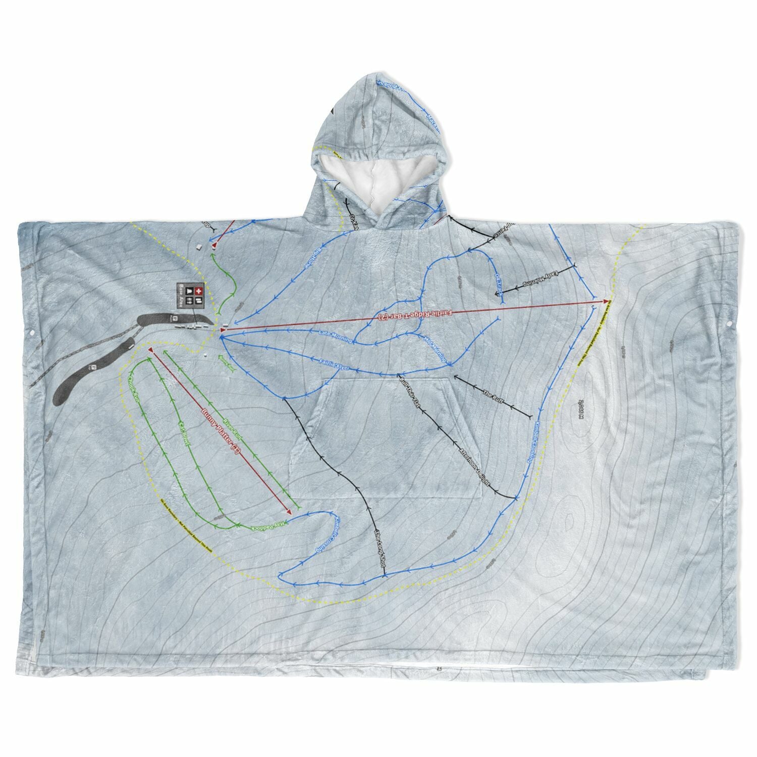 Mt Dobson, New Zealand Ski Resort Map Flannel Blanket Poncho