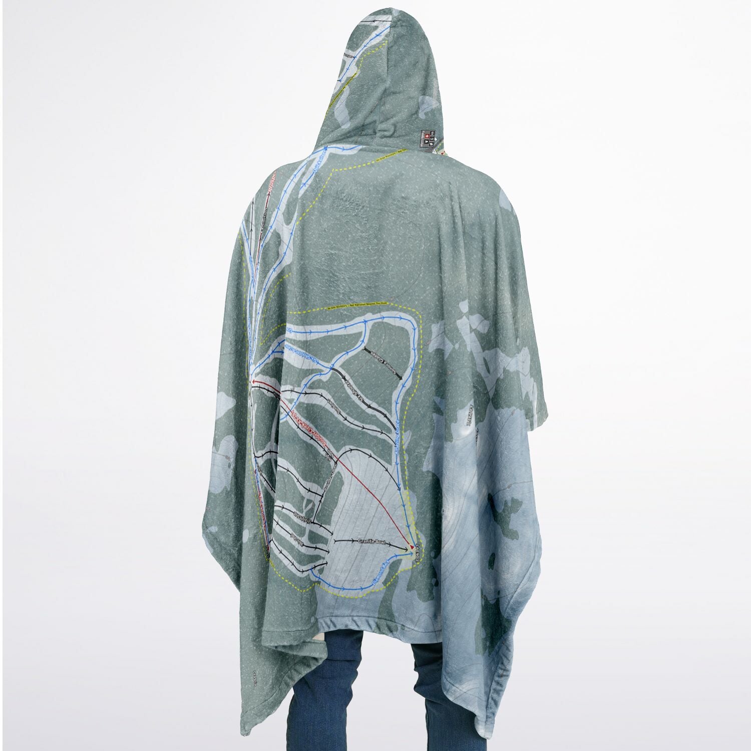 Dodge Ridge, California Ski Resort Map Flannel Blanket Poncho
