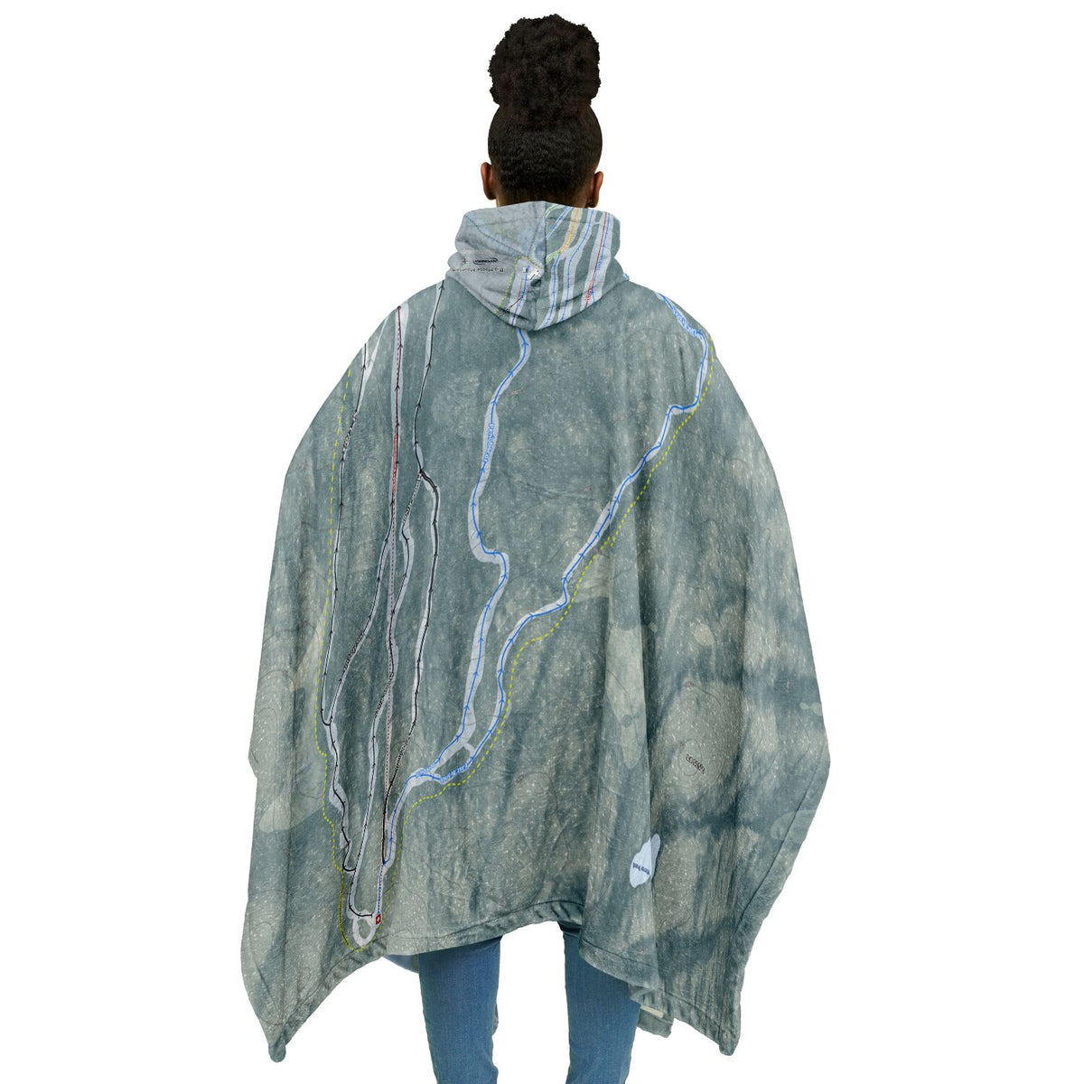 Big Moose Mountain, Maine Ski Resort Map Flannel Blanket Poncho