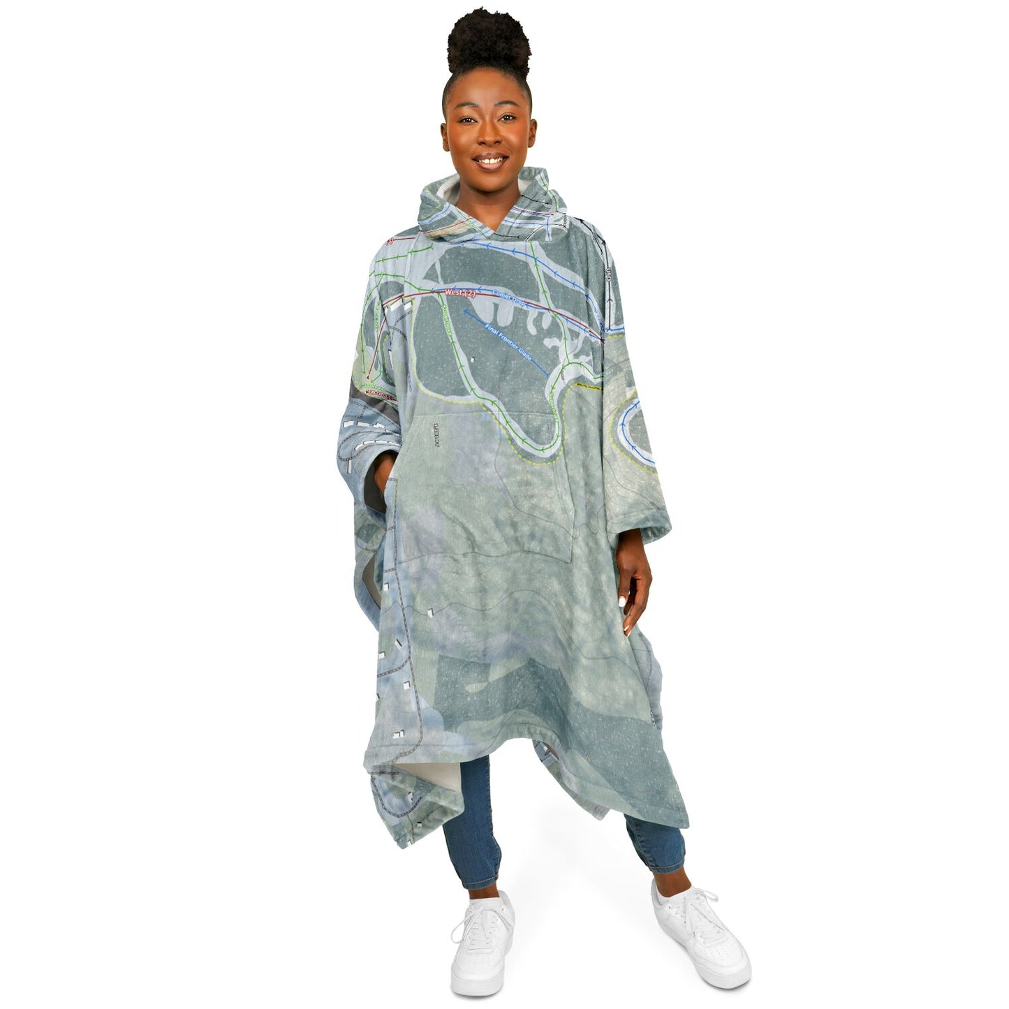 Crotched Mountain, New Hampshire Ski Resort Map Flannel Blanket Poncho