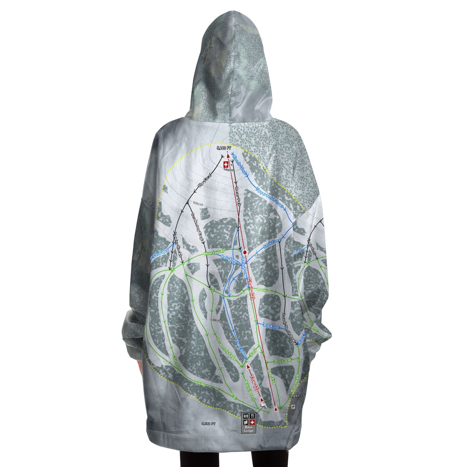 Bear Paw, Montana Ski Trail Map Snug Hoodie