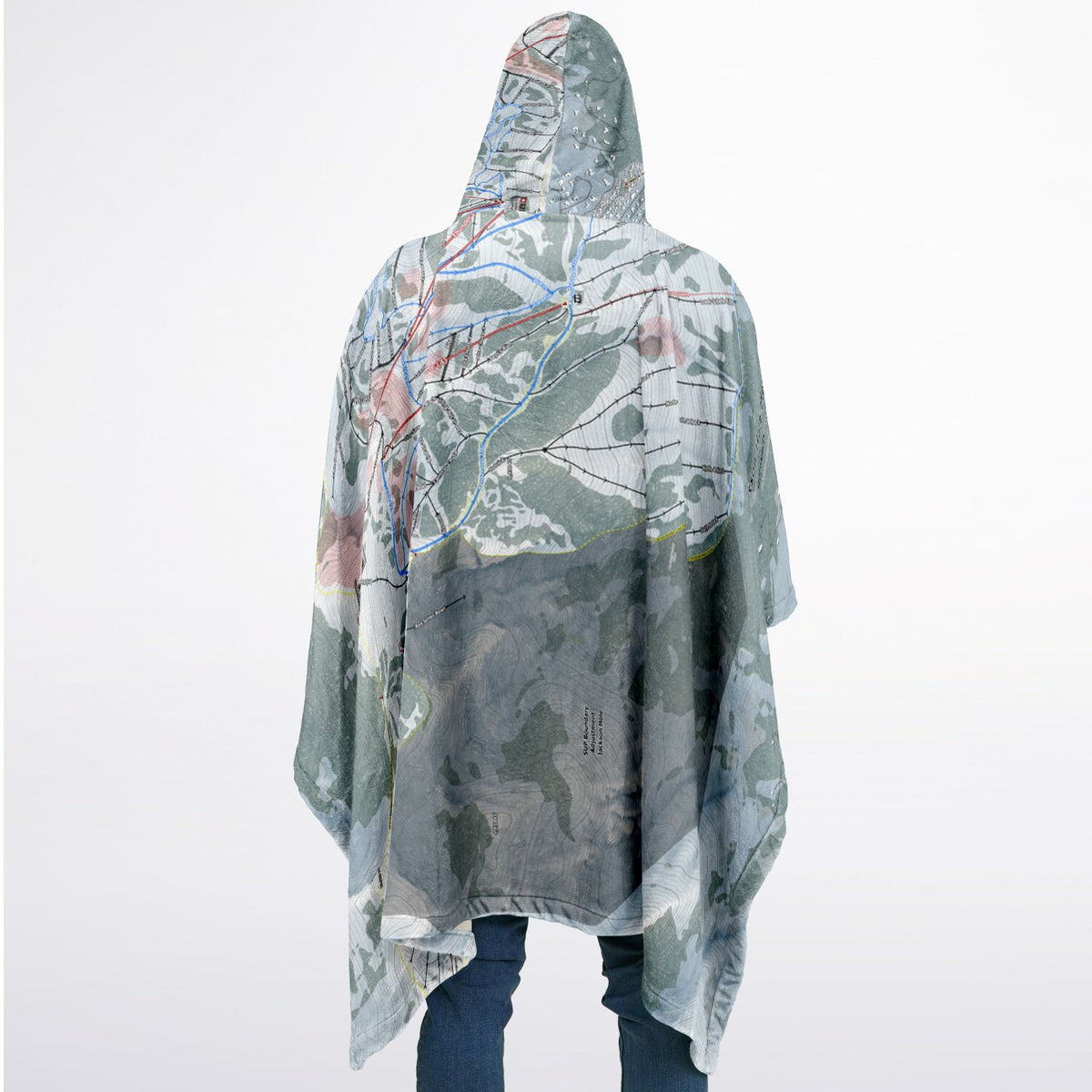 Jackson Hole Mountain, Wyoming Ski Resort Map Flannel Blanket Poncho