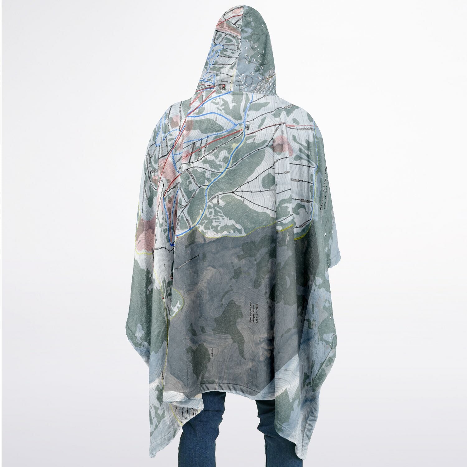 Jackson Hole Mountain, Wyoming Ski Resort Map Flannel Blanket Poncho