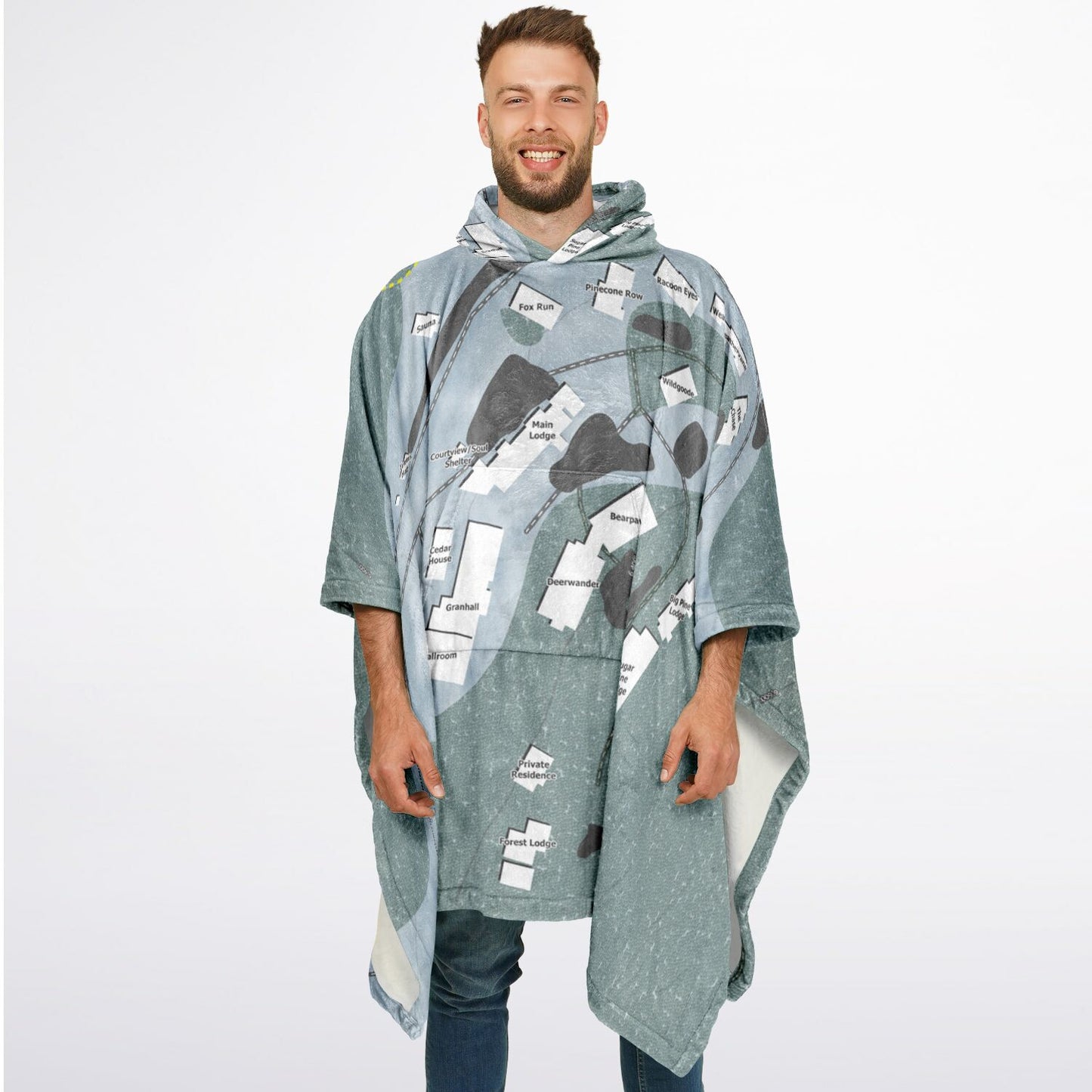 Granlibakken, California Ski Resort Map Flannel Blanket Poncho