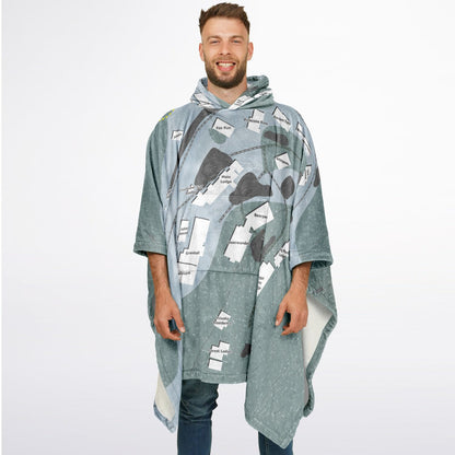 Granlibakken, California Ski Resort Map Flannel Blanket Poncho