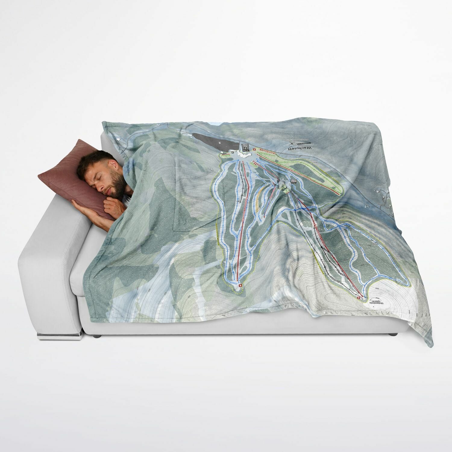 Wachusett Mountain, Massachusetts Ski Resort Map Flannel Blanket Poncho