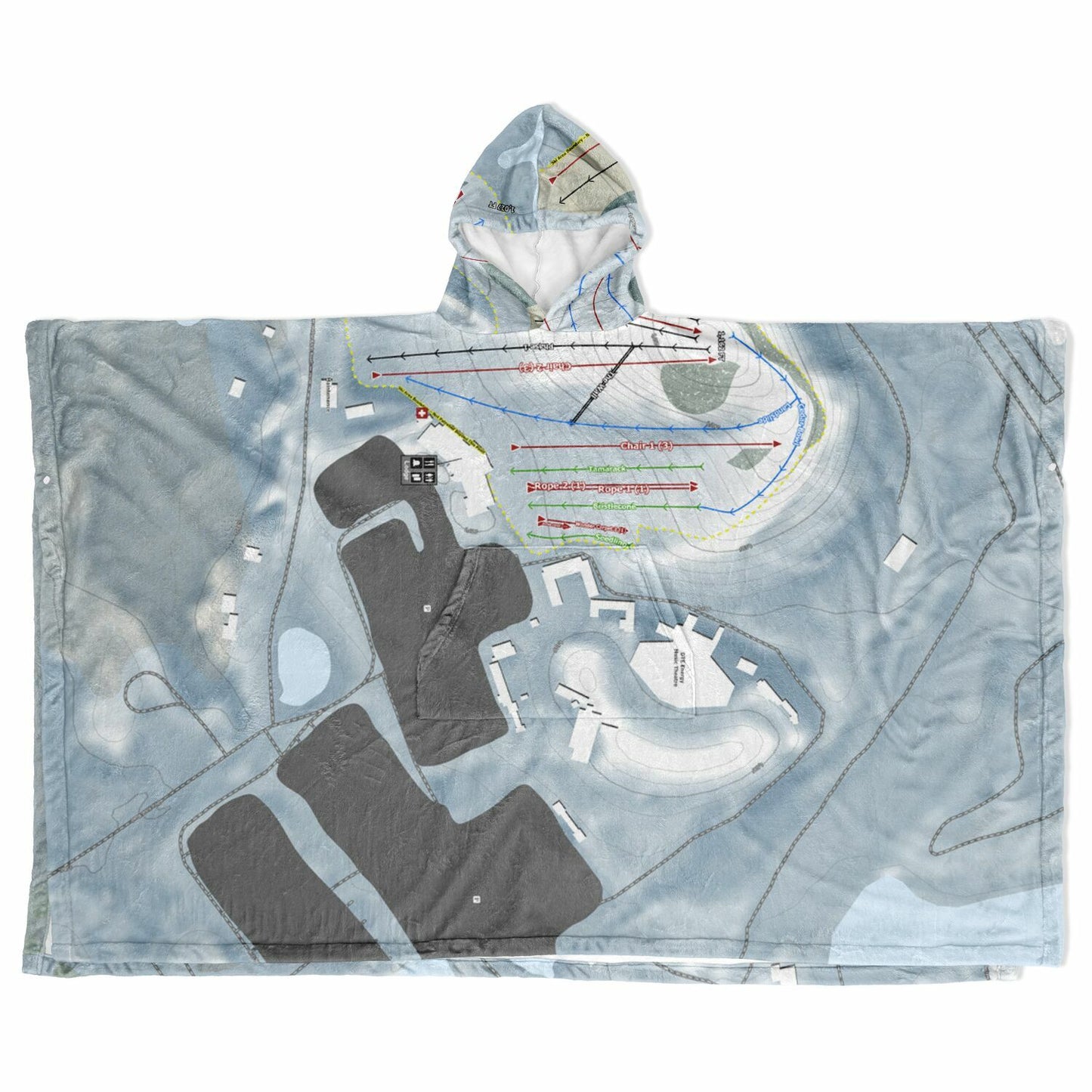 Pine Knob, Michigan Ski Resort Map Flannel Blanket Poncho