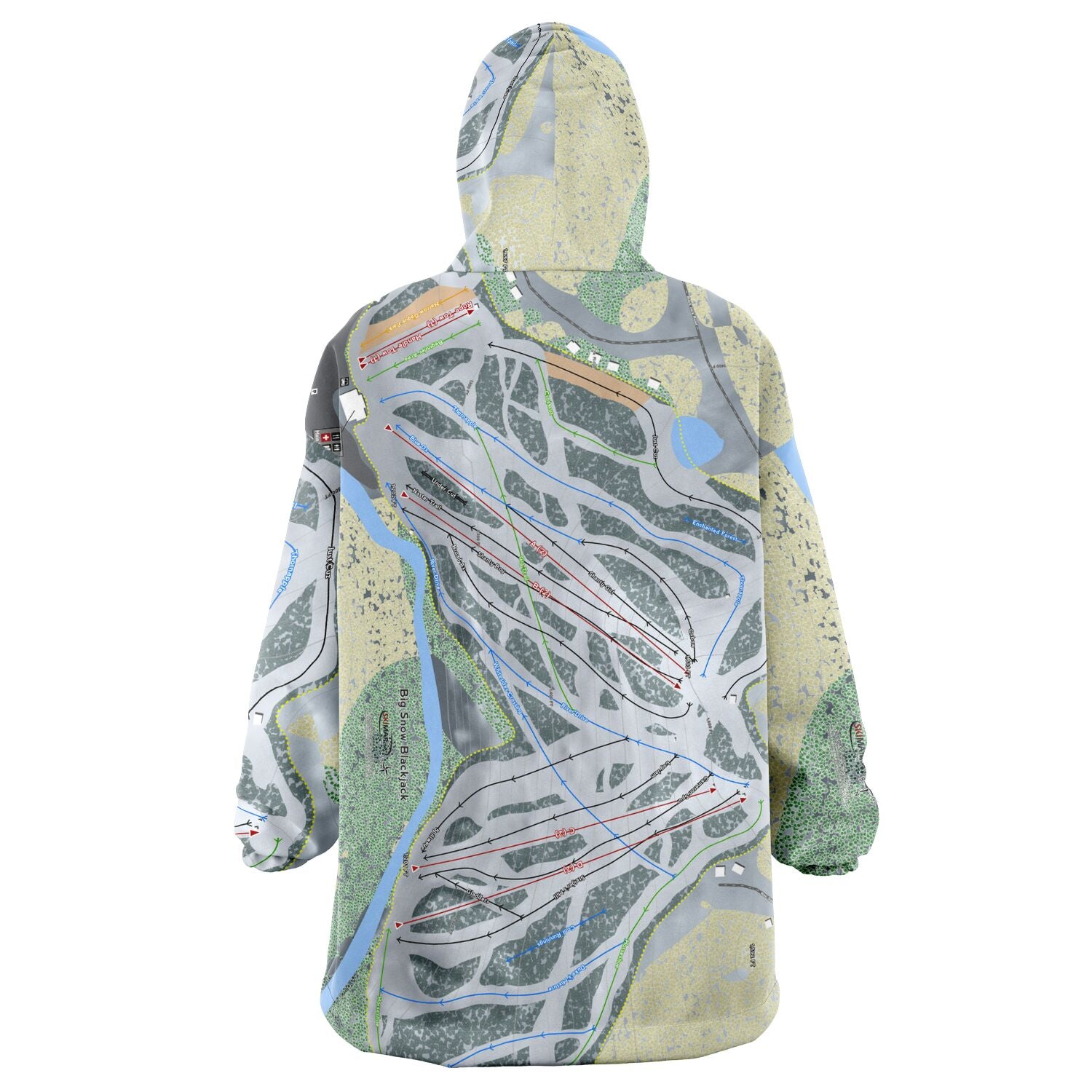 Big Snow BlackJack, Michigan Ski Trail Map Snug Hoodie - Powderaddicts