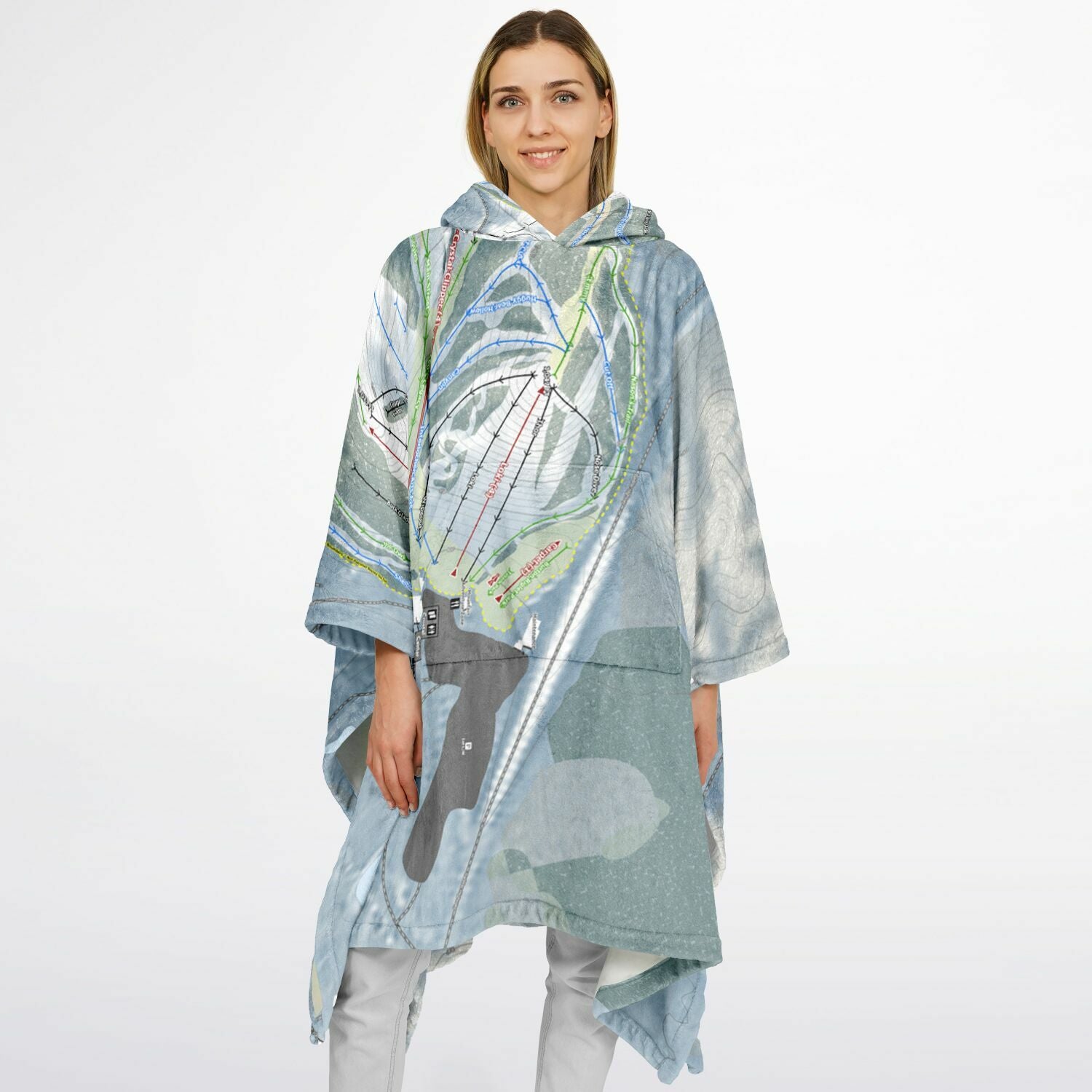 Crystal Mountain, Michigan Ski Resort Map Flannel Blanket Poncho