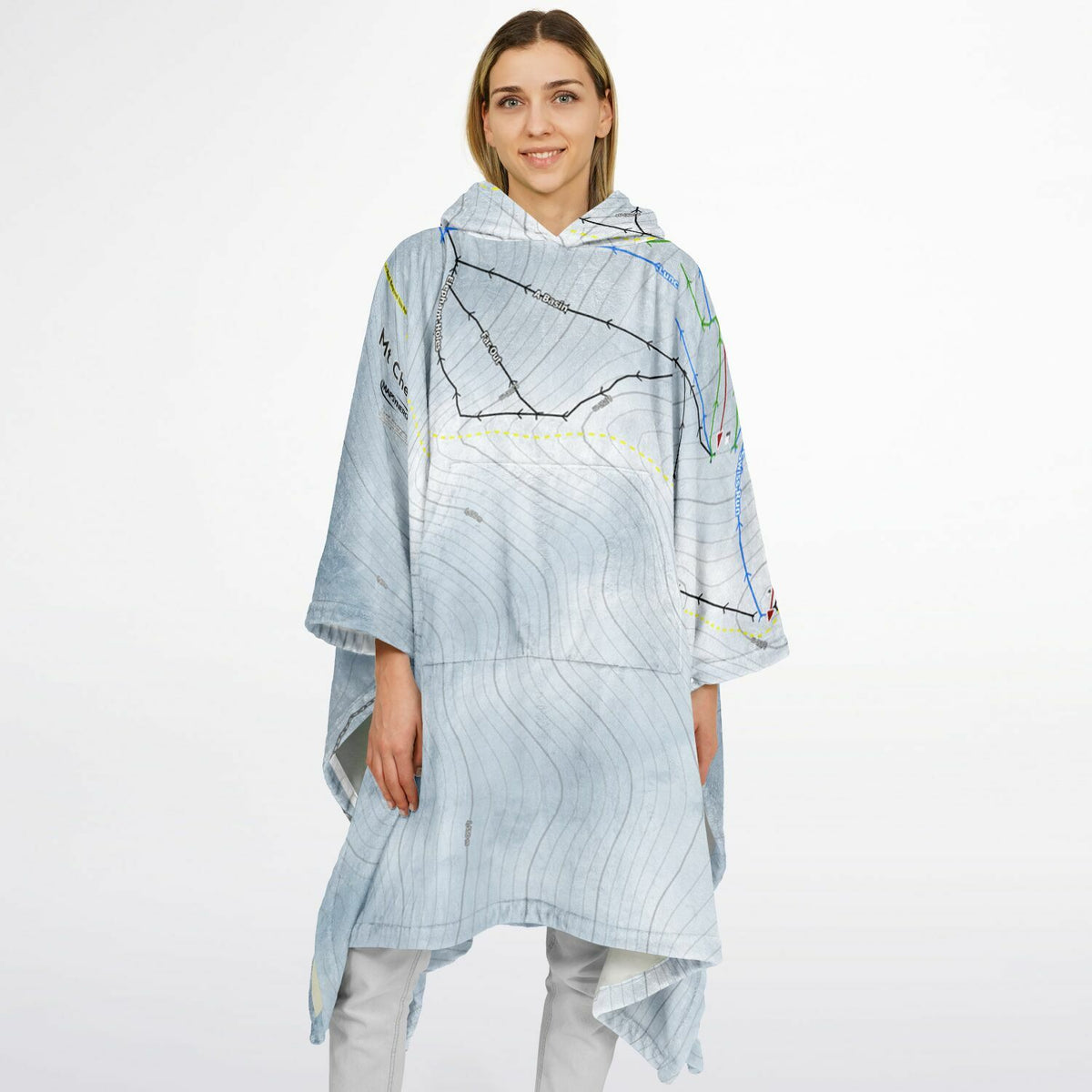 Mt Cheeseman, New Zealand Ski Resort Map Flannel Blanket Poncho