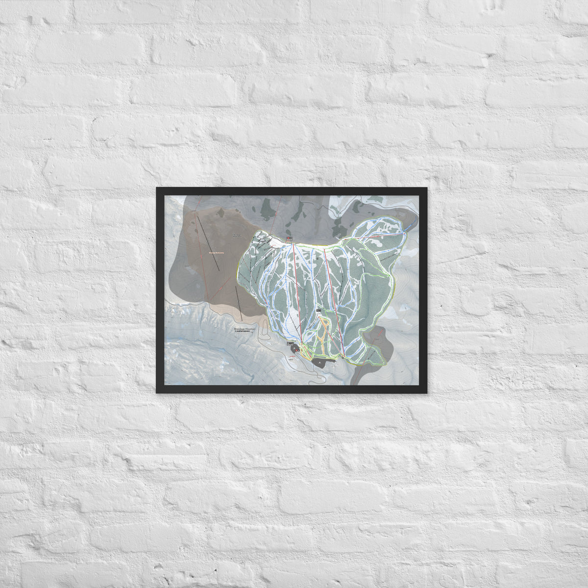 Brundage Mountain, Idaho Ski Resort Map Framed Matte Paper Print