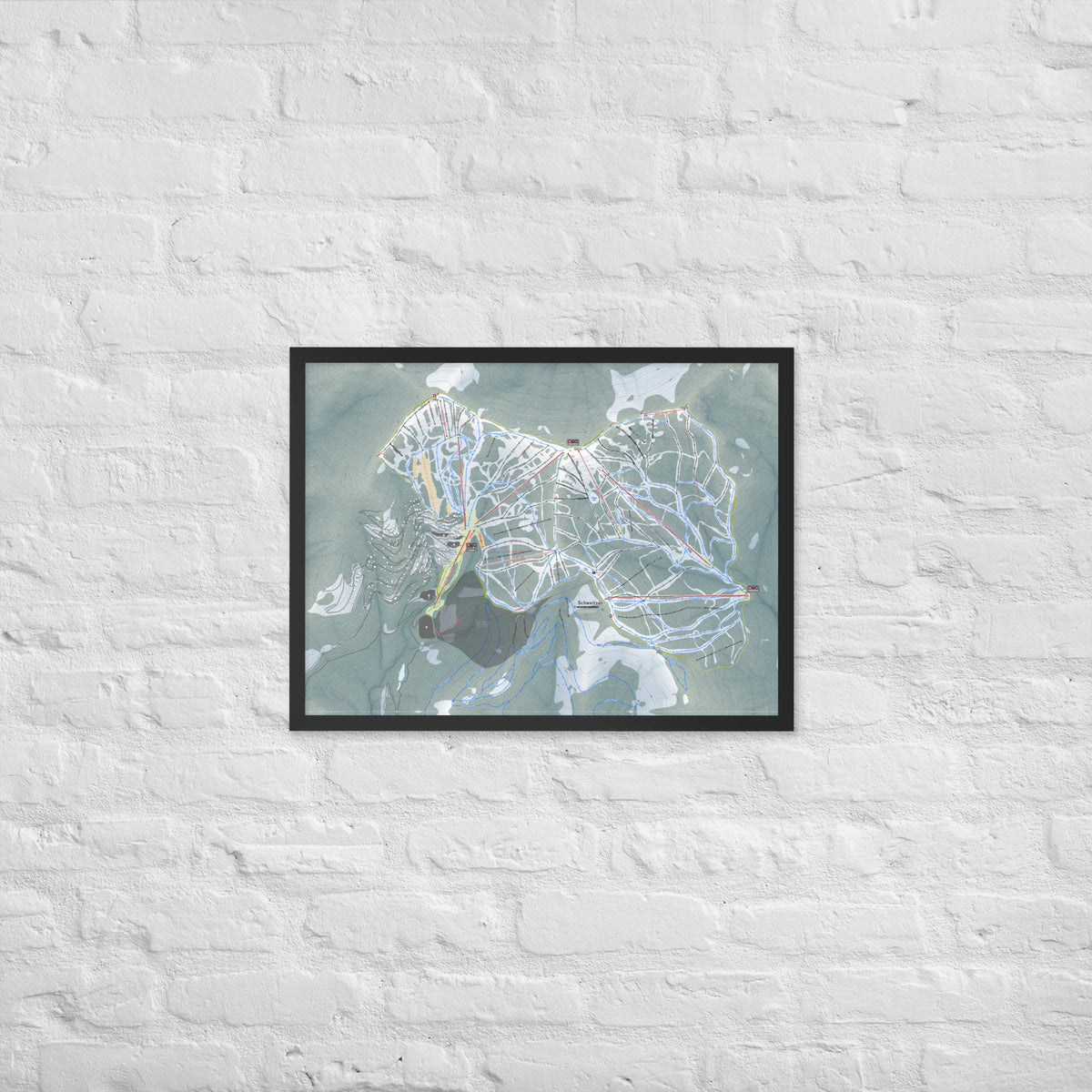 Schweitzer, Idaho Ski Resort Map Framed Matte Paper Print