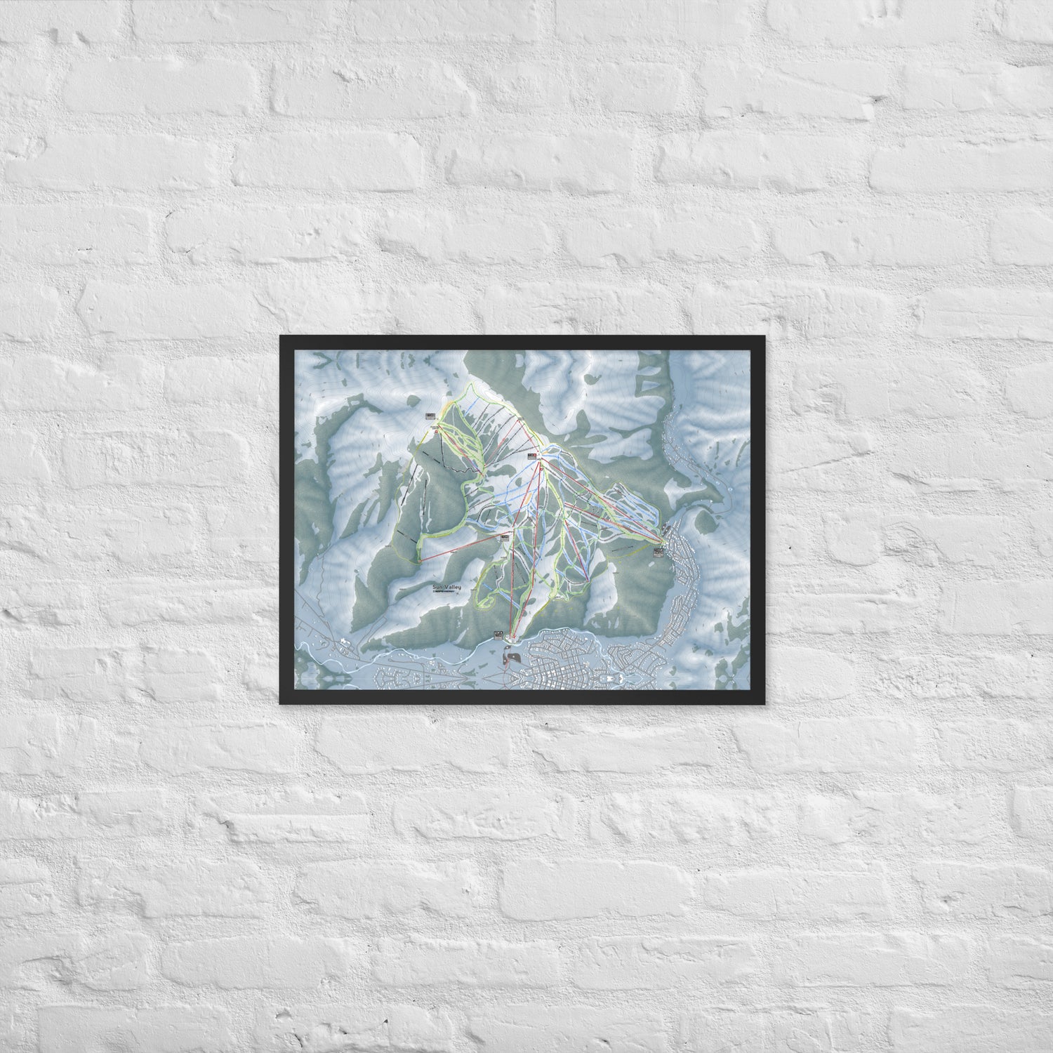 Sun Valley, Idaho Ski Resort Map Framed Matte Paper Print