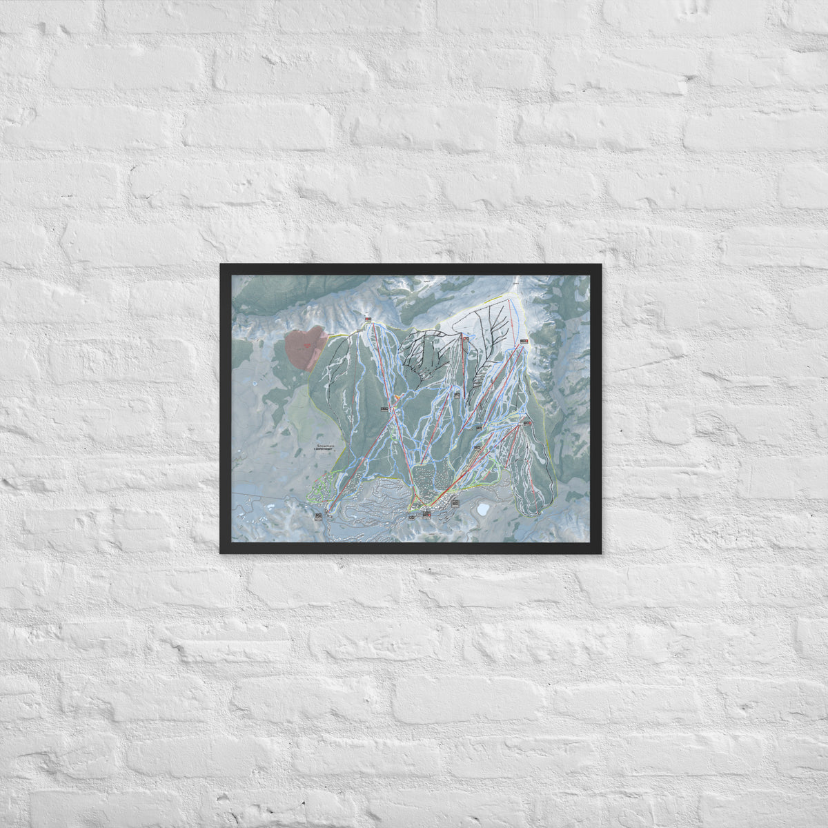 Snowmass, Colorado Ski Resort Map Framed Matte Paper Print