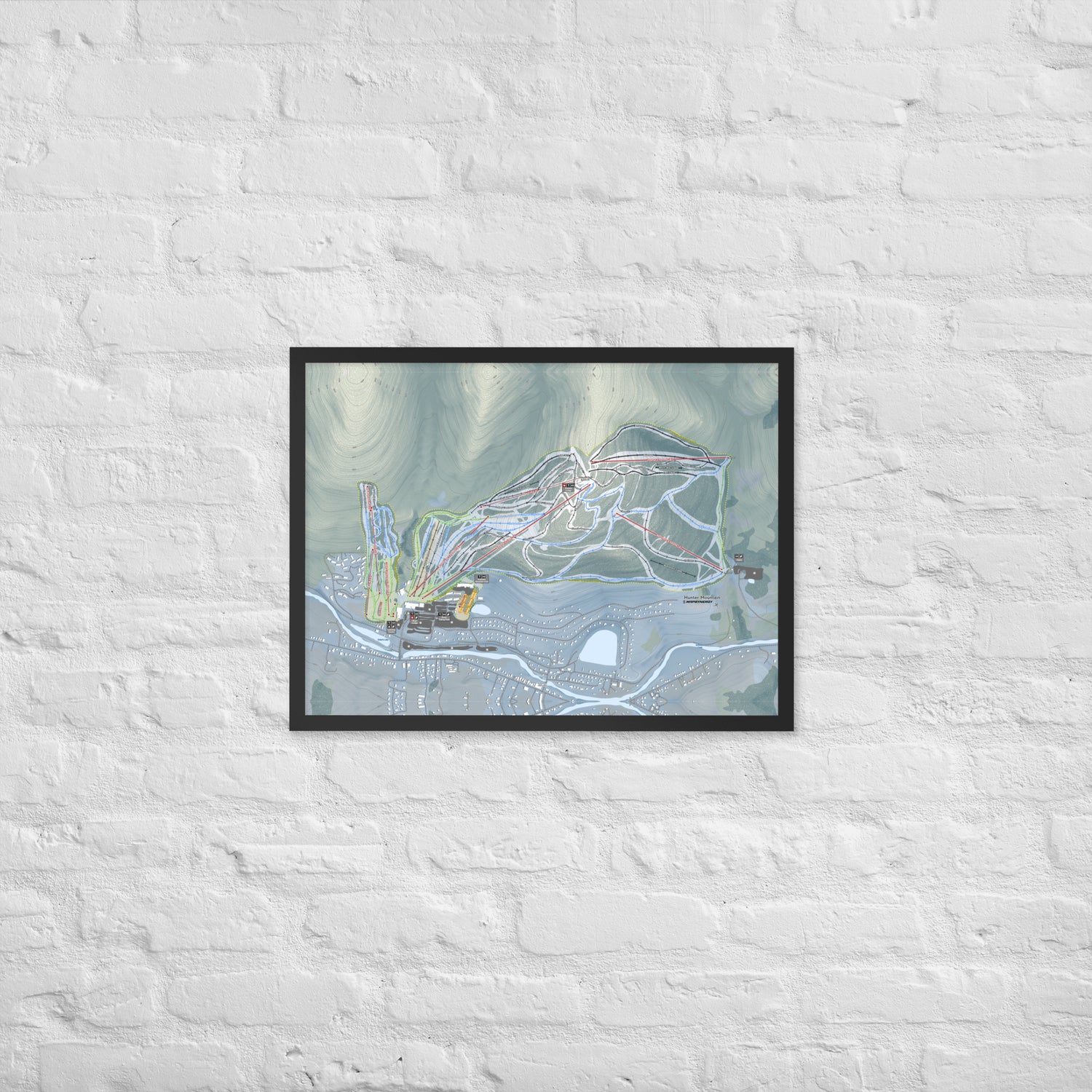 Hunter Mountain, New York Ski Resort Map Framed Matte Paper Print