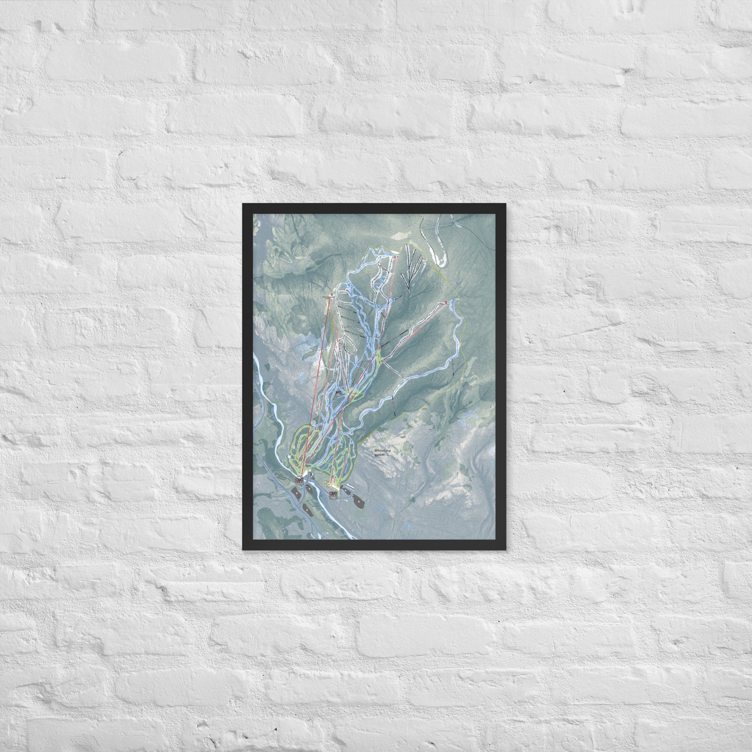 Whiteface Mountain, New York Ski Resort Map Framed Matte Paper Print