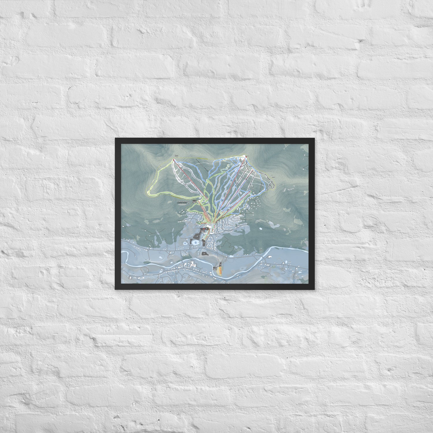 Windham Mountain, New York Ski Resort Map Framed Matte Paper Print