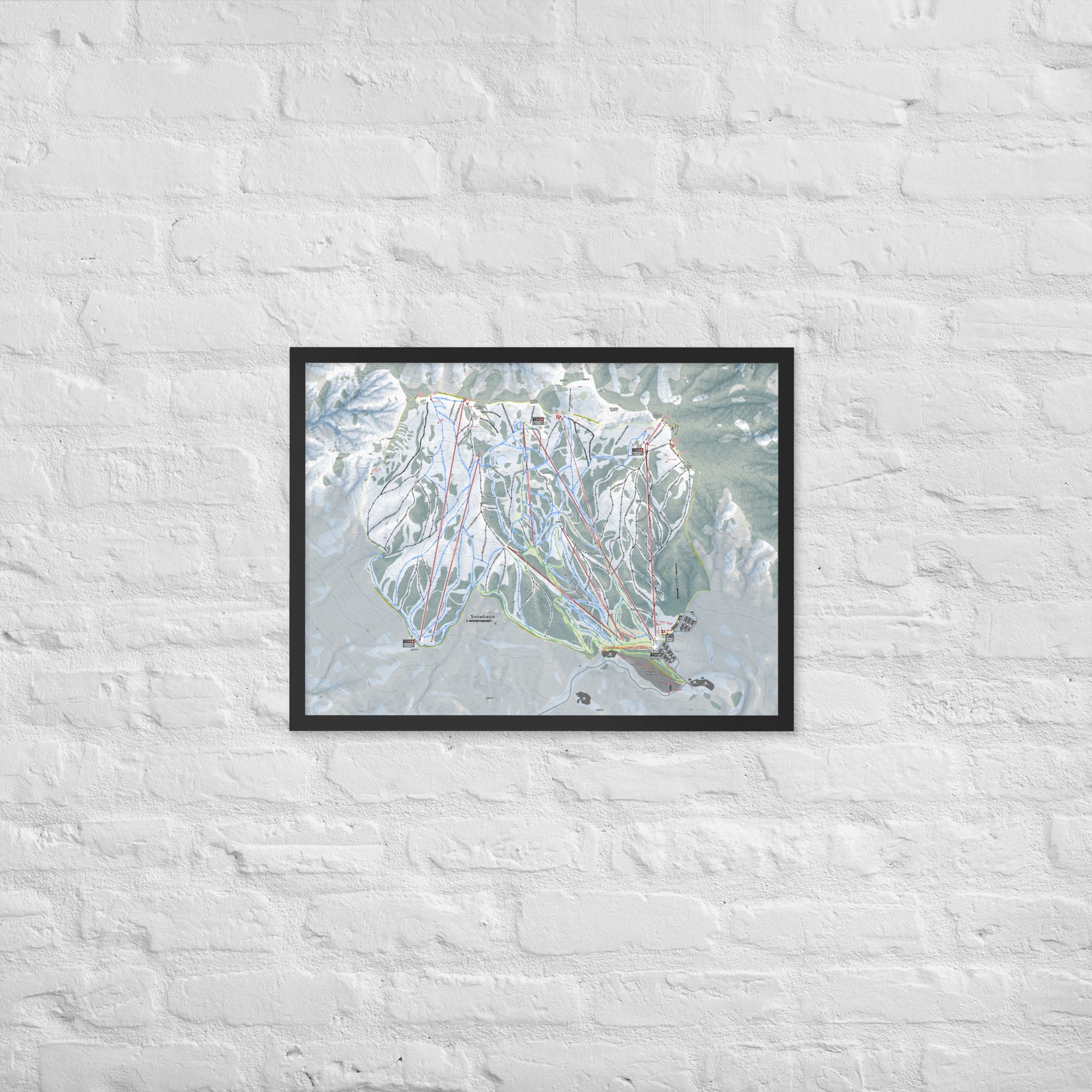 Snowbasin, Utah Ski Resort Map Framed Matte Paper Print