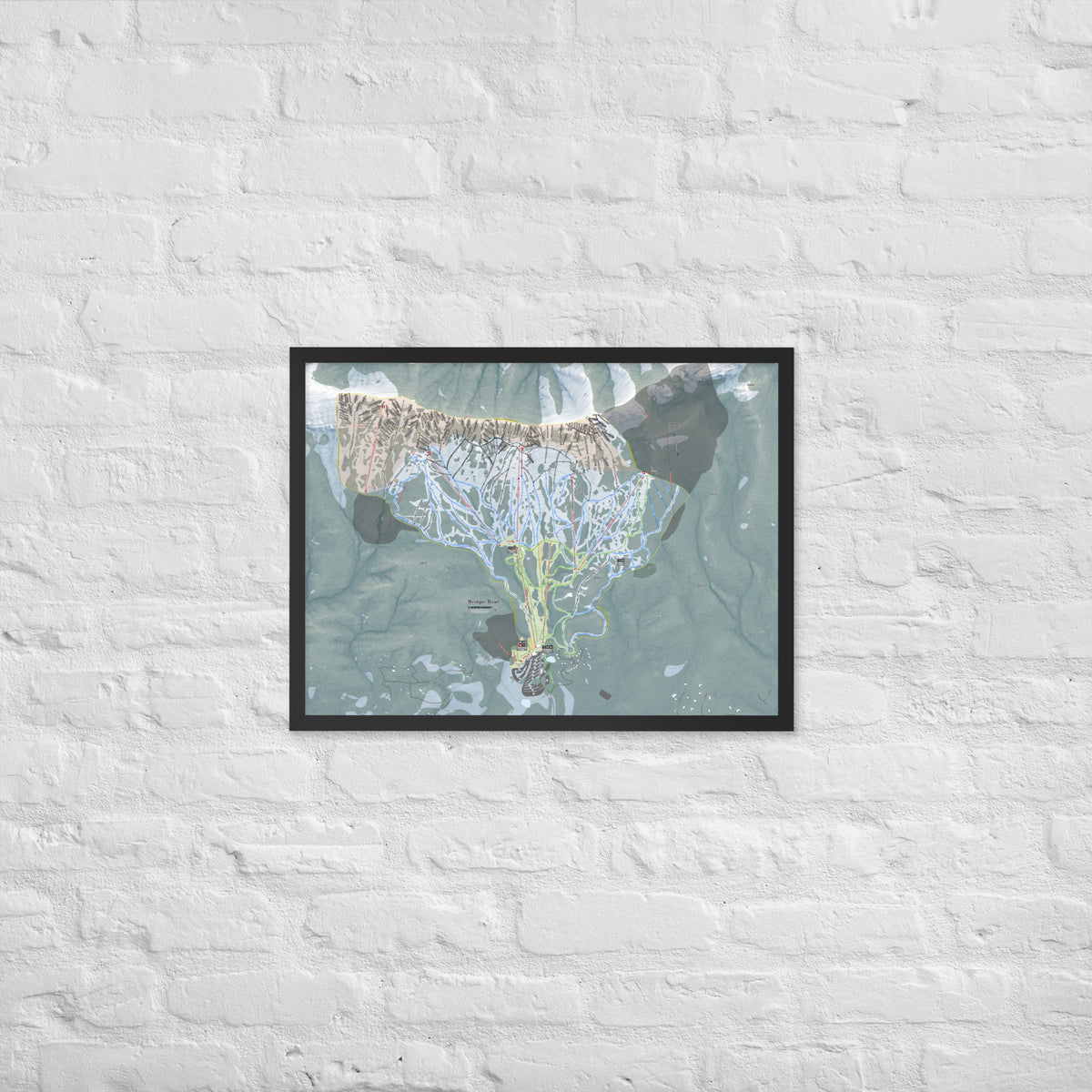 Bridger Bowl, Montana Ski Resort Map Framed Matte Paper Print