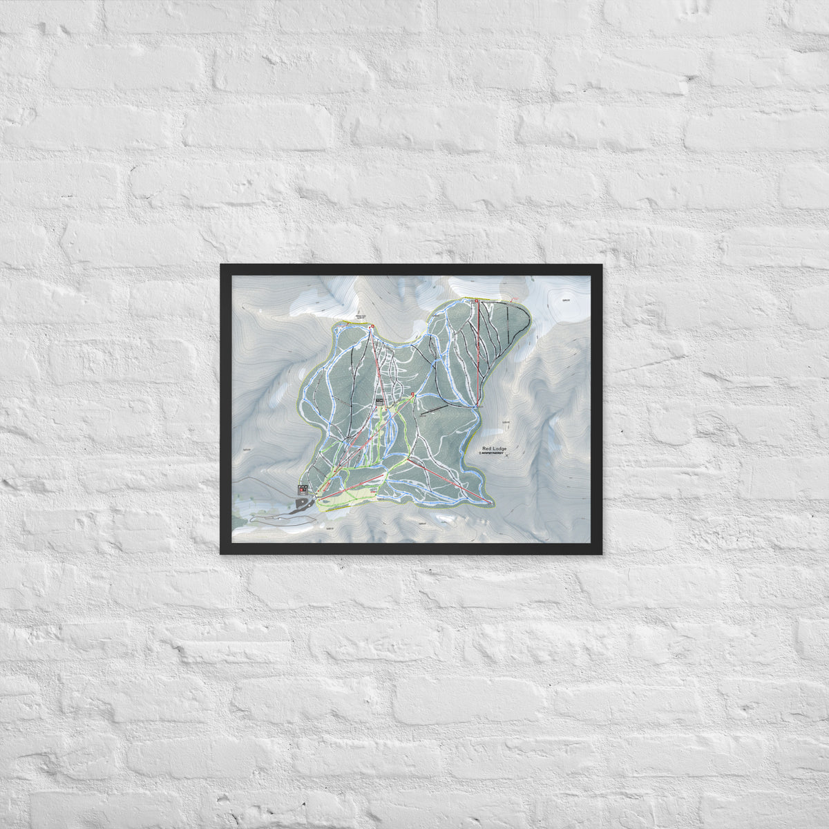 Red Lodge, Montana Ski Resort Map Framed Matte Paper Print