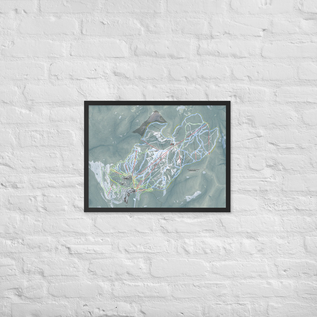 Whitefish Mountain, Montana Ski Resort Map Framed Matte Paper Print