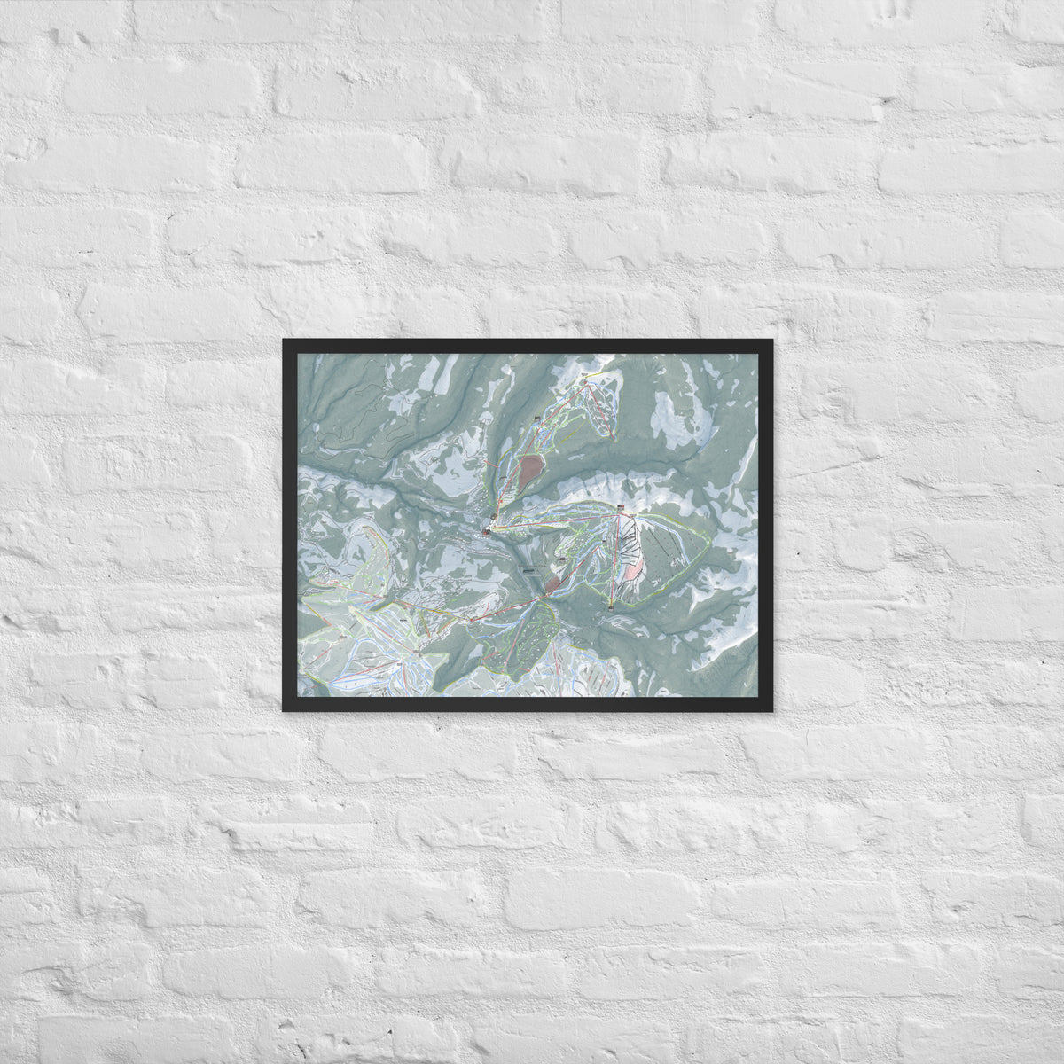 Yellowstone Club, Montana Ski Resort Map Framed Matte Paper Print