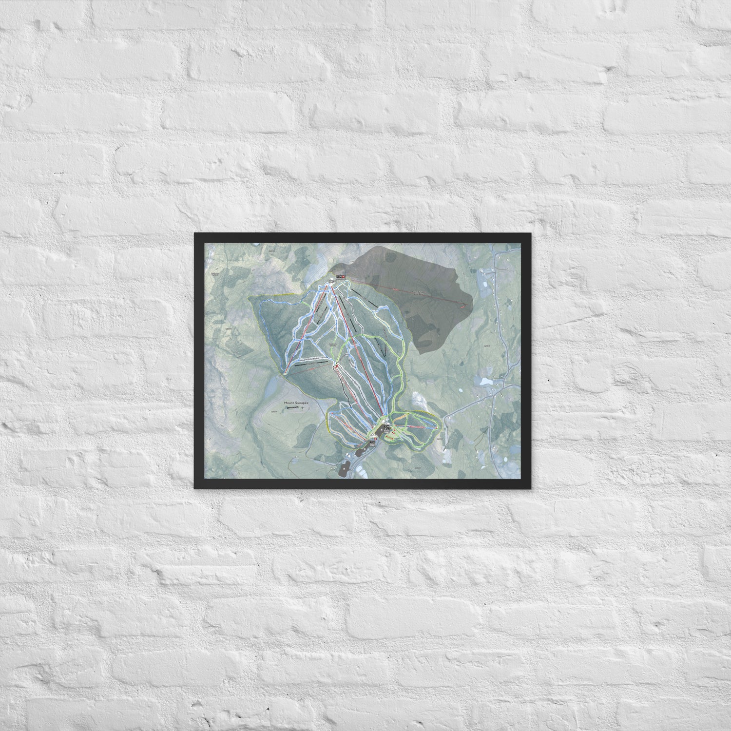 Mount Sunapee, New Hampshire Ski Resort Map Framed Matte Paper Print