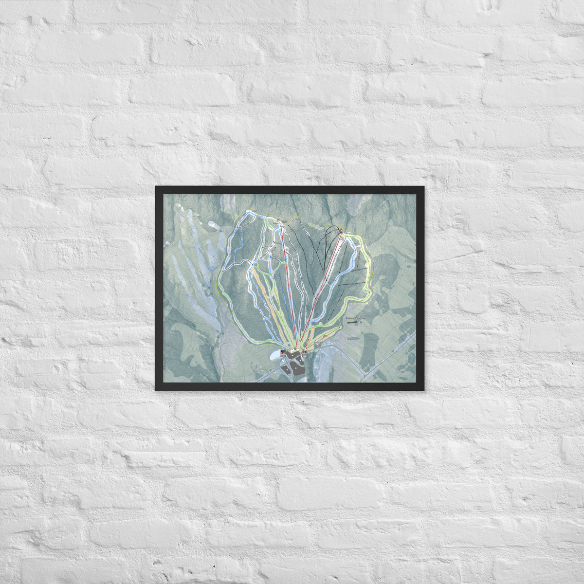Ragged Mountain, New Hampshire Ski Resort Map Framed Matte Paper Print
