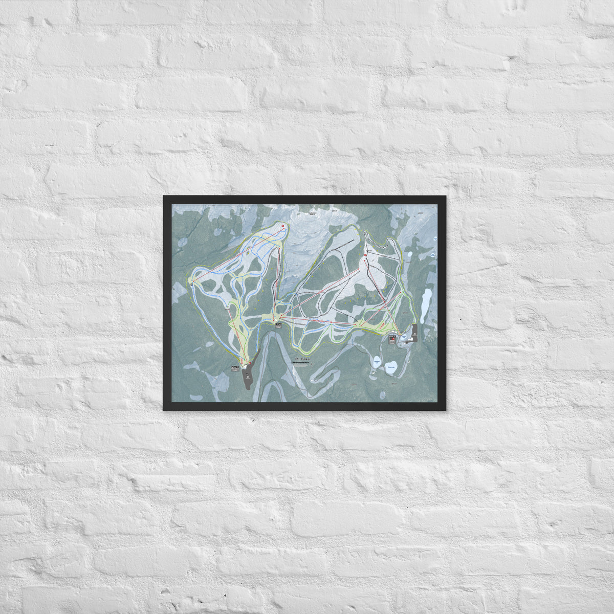 Mt Baker, Washington Ski Resort Map Framed Matte Paper Print