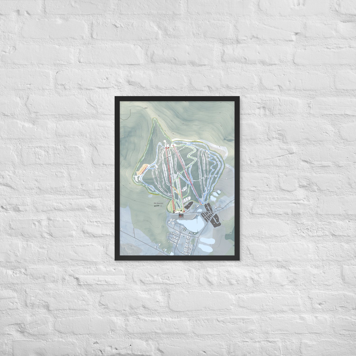 Elk Mountain, Pennsylvania Ski Resort Map Framed Matte Paper Print