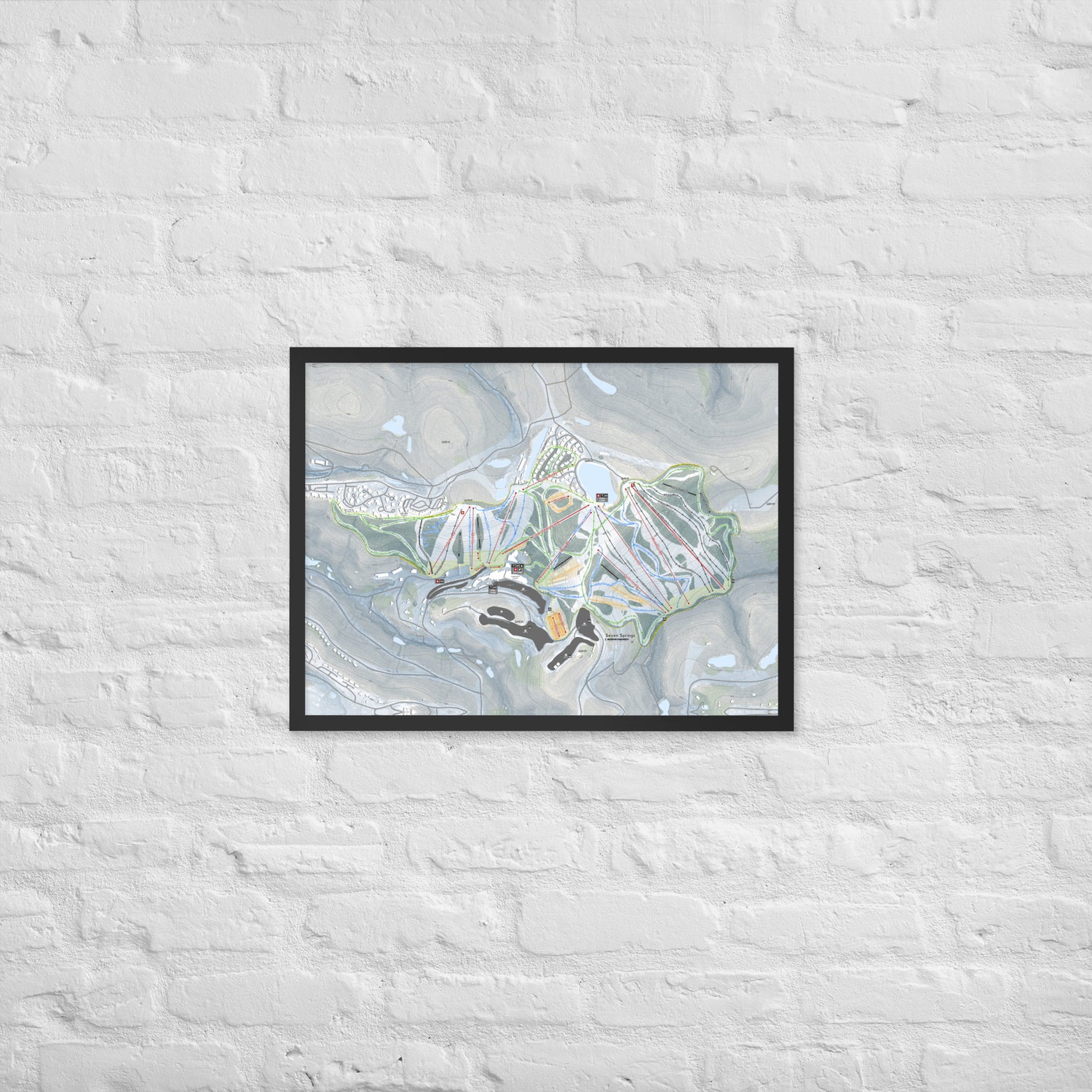 Seven Springs, Pennsylvania Ski Resort Map Framed Matte Paper Print