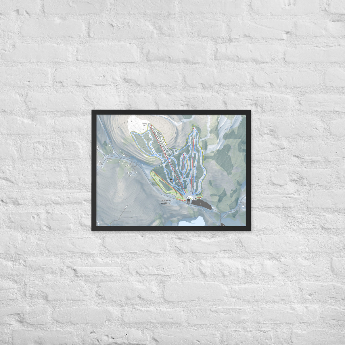 Wachusett Mountain, Massachusetts Ski Resort Map Framed Matte Paper Print