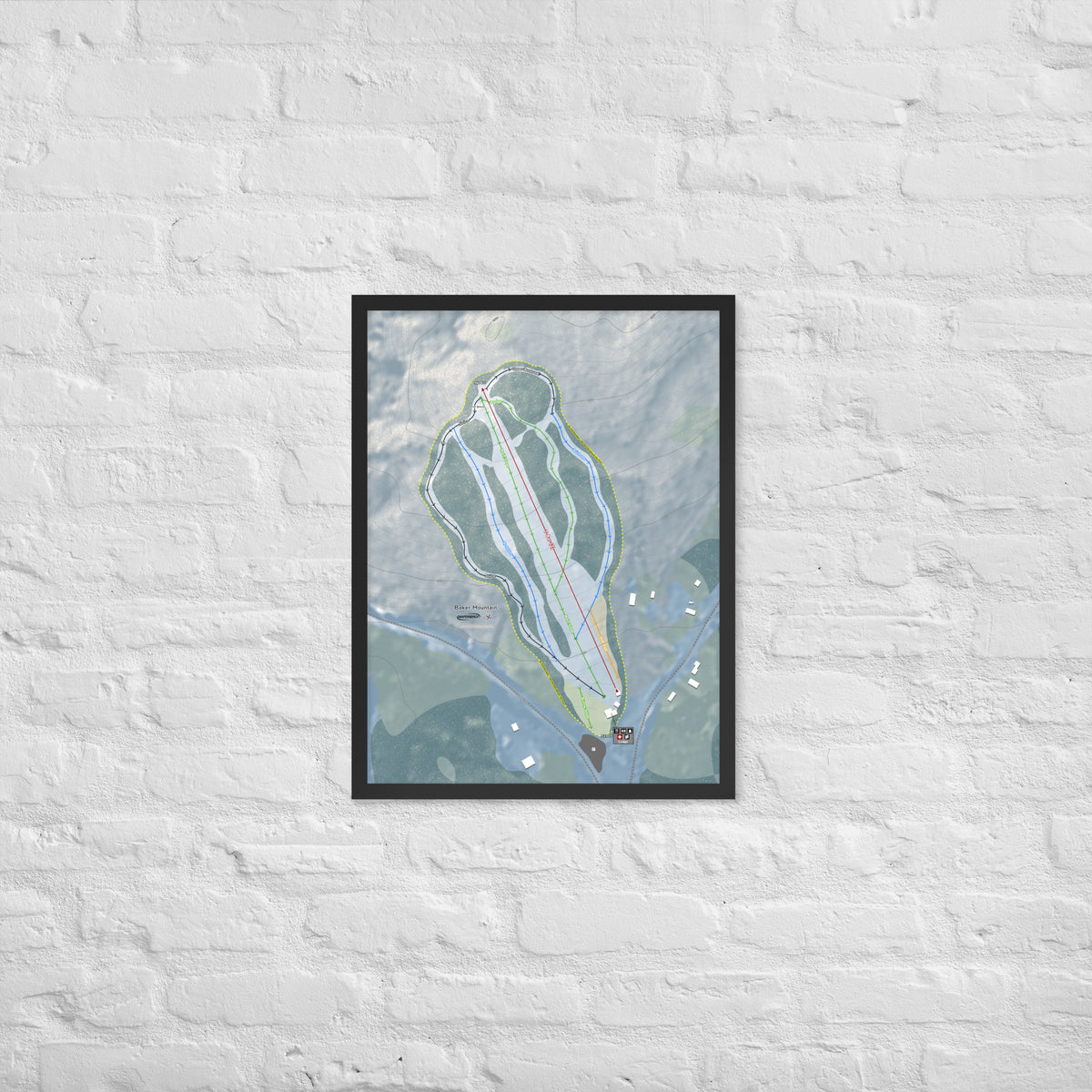 Baker Mountain, Maine Ski Resort Map Framed Matte Paper Print