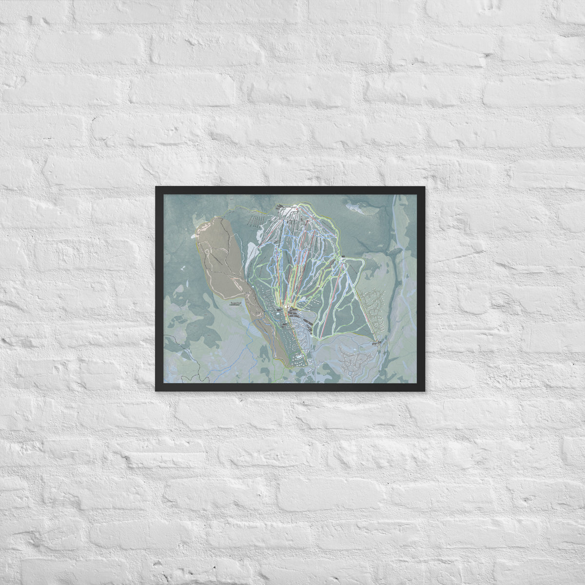 Sugarloaf, Maine Ski Resort Map Framed Matte Paper Print
