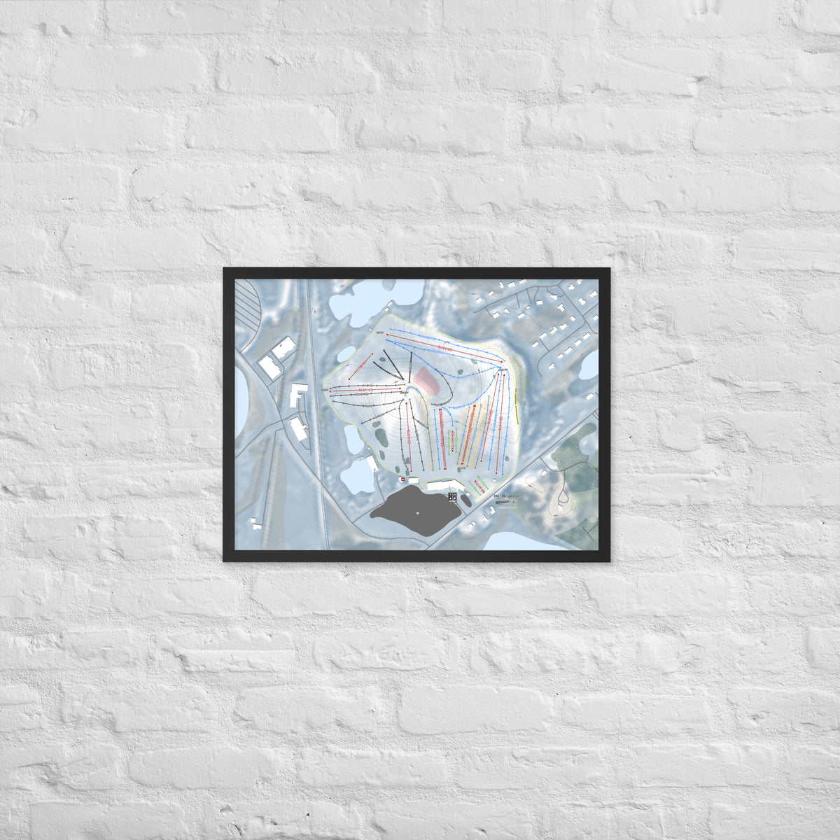Mt Brighton, Michigan Ski Resort Map Framed Matte Paper Print