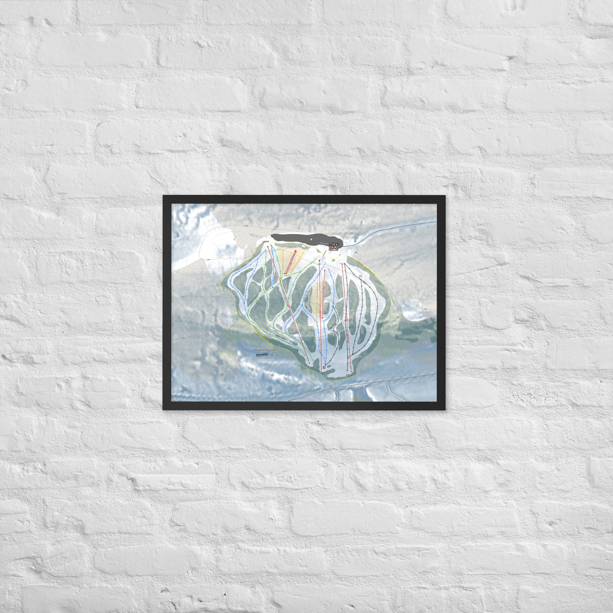 Norway Mountain, Michigan Ski Resort Map Framed Matte Paper Print